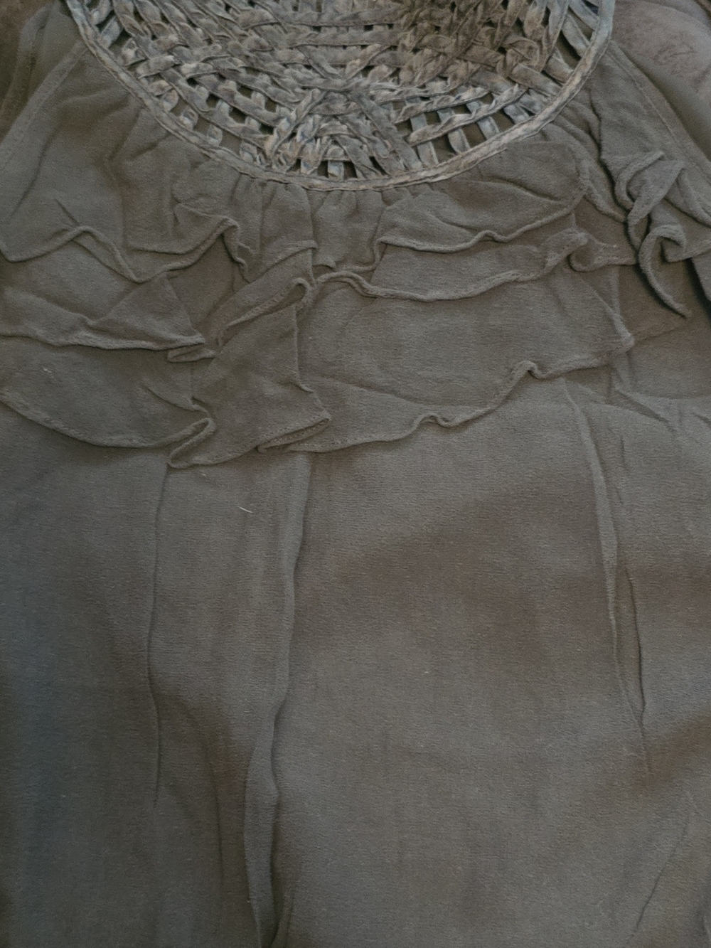 White House Black Market Gray Ruffle Yoke Blouse